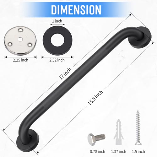 HZXFG 2 Pack 16 Inch Shower Grab Bars for Seniors Bathroom Black Stainless Steel Safety Support Handles for Shower Anti Slip Grab Bar for Bathroom Handicap Elderly Injury Pregnant Assist Bath Handle - Image 3