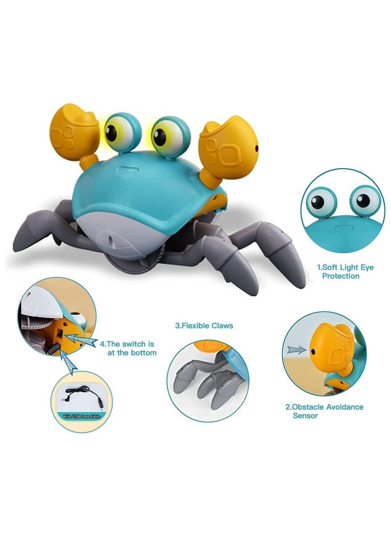 ELTRAZONE Green Crawling Crab Baby Toy – Musical Moving Crab for Infants 3-12 Months & Toddlers 0-36 Months – Interactive Learning Toy with Smart Obstacle Avoidance & Crawl Training – Fun Birthday Gift for Boys & Girls – USB Rechargeable  - Image 1