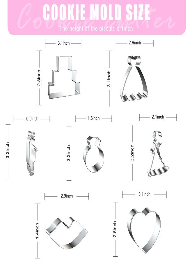 ZADE Wedding Cookie Cutters, 7 Pcs Stainless Steel Biscuit Cutters for Baking, Wedding Dress Cookie Cutter Diamond Ring Heart Shapes for Wedding Proposal Party - Image 2