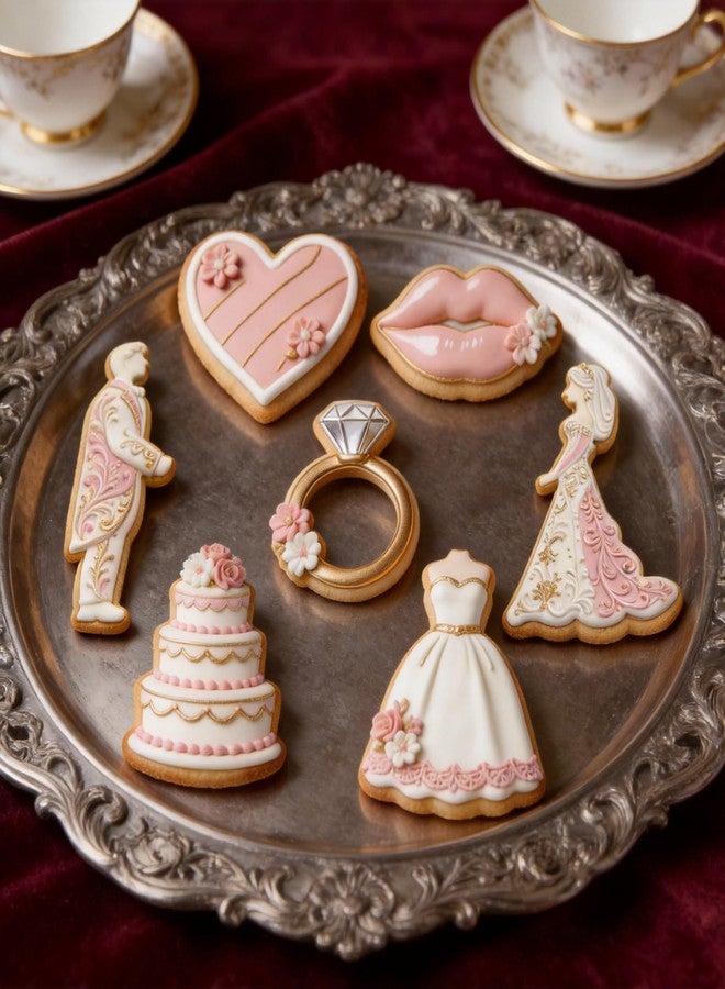 ZADE Wedding Cookie Cutters, 7 Pcs Stainless Steel Biscuit Cutters for Baking, Wedding Dress Cookie Cutter Diamond Ring Heart Shapes for Wedding Proposal Party - Image 5