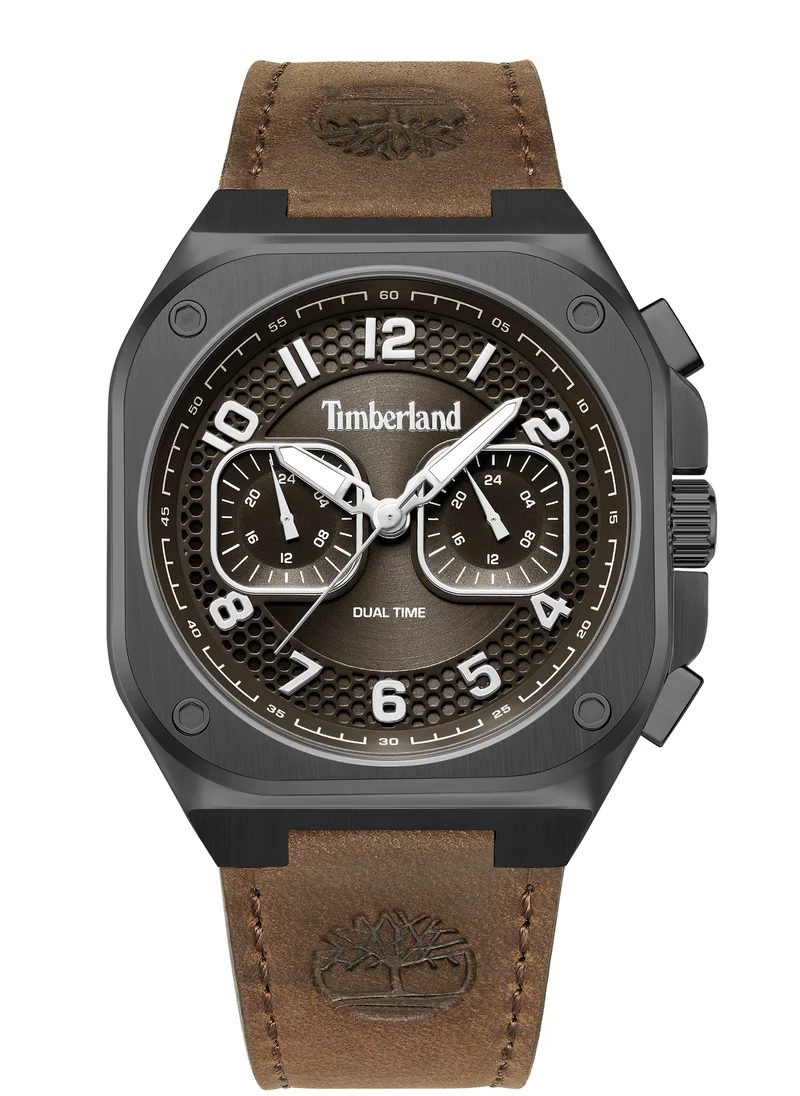 Timberland Timberland Mackinac Chronograph Watch for Men - Brown Leather Strap, Brown Dial, Round Shape Stainless Steel Analog Wrist Watch, 46mm