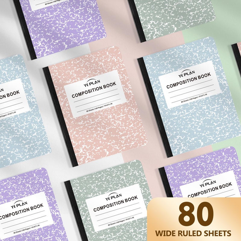 Yeplan Composition Notebooks 4 pack, Wide Ruled Notebook Paper, 9 3/4" x 7 1/2", 80 Sheets/160 Pages, Pastel Marble Hard Cover Composition Notebook, Aesthetic School & Office Supplies (4, Pastel Colors) - Image 3