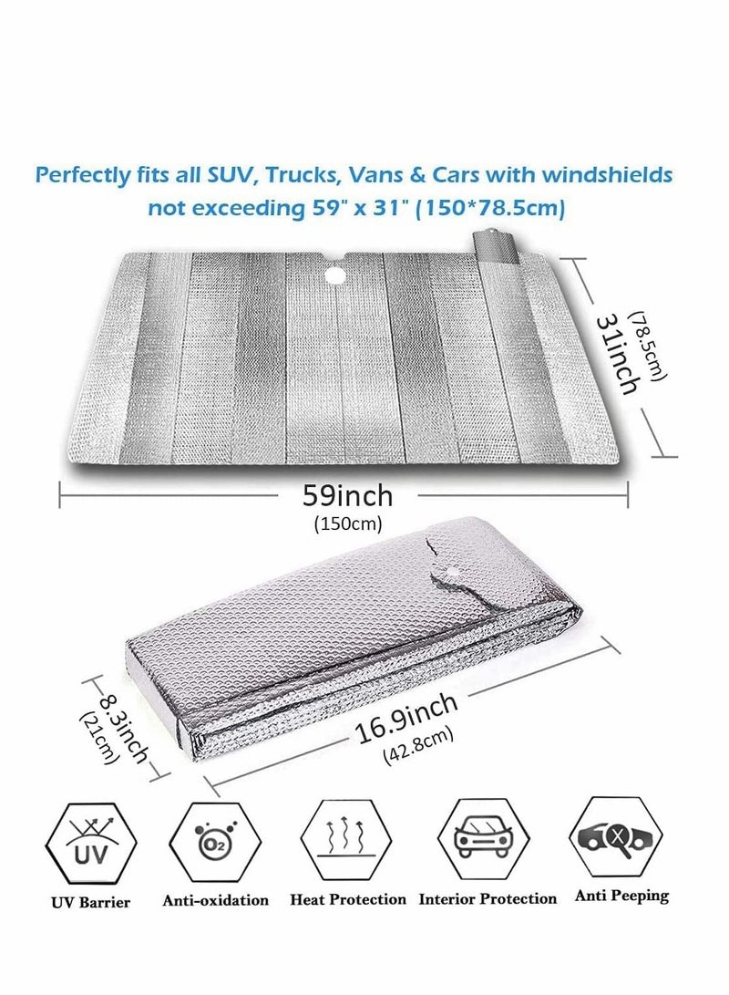 Y&D Car Windscreen Sun Shade Windshield UV Screen Protector Foldable Universal Against Frost Dust for SUV Truck 150cmx80cm  - Image 2