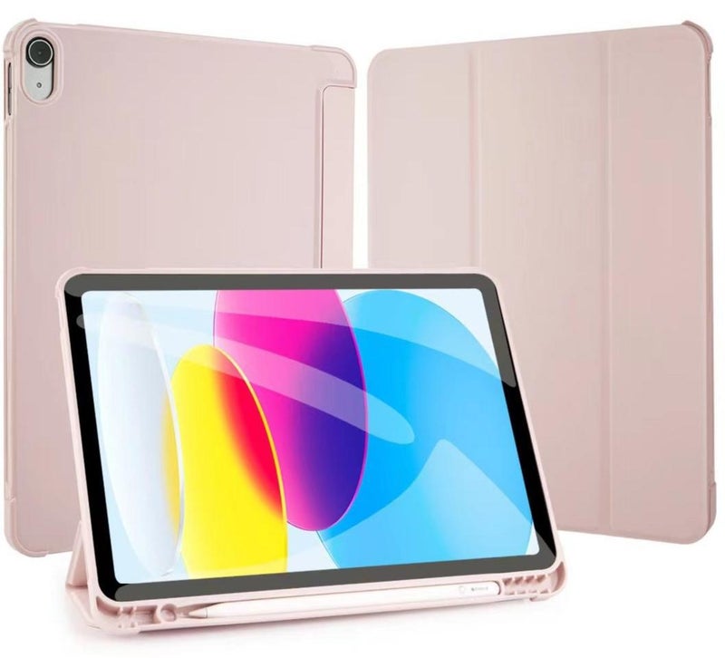 Case for iPad 10th Generation 10.9 Inch 2022 Built-in Pencil Holder Flexible Back Cover, Trifold Stand, Auto Sleep Wake Rebound Series Pink