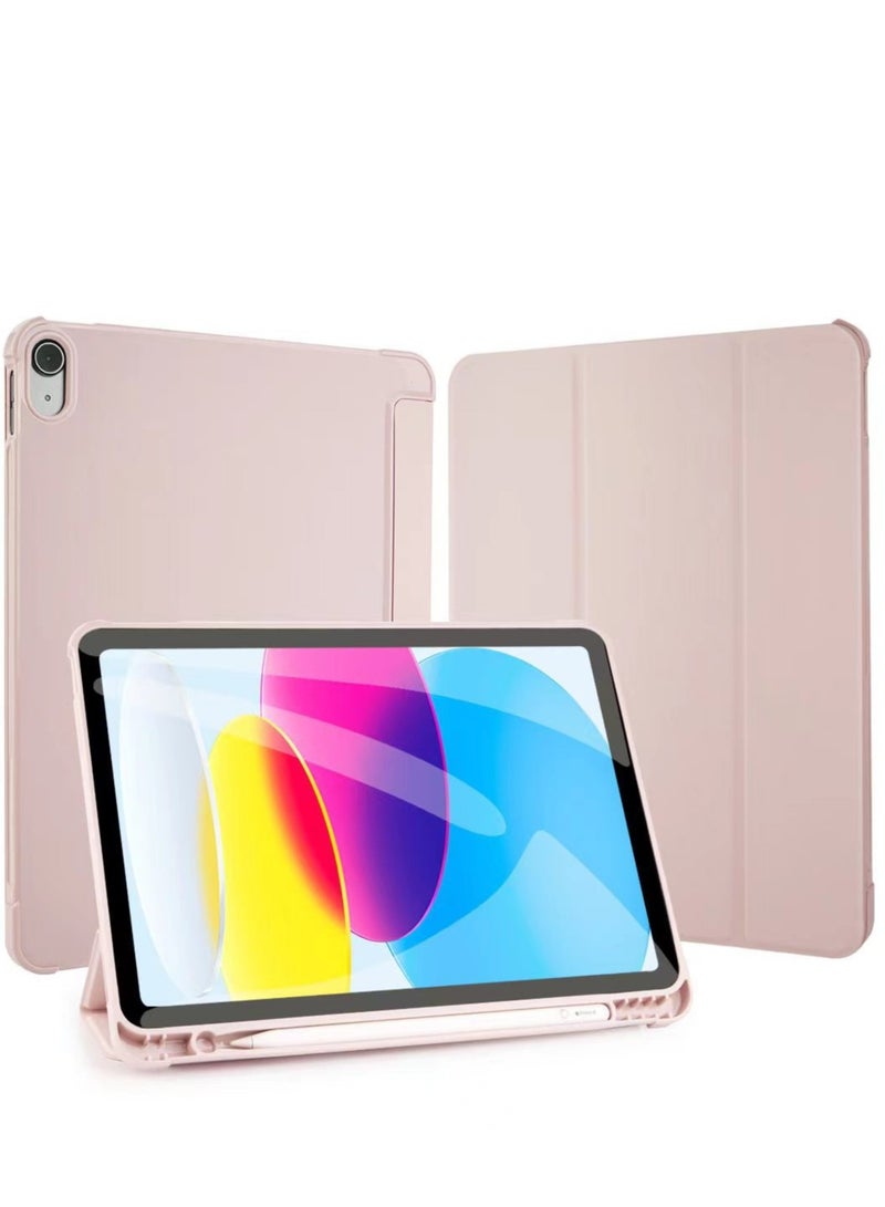 Case for iPad 10th Generation 10.9 Inch 2022 Built-in Pencil Holder Flexible Back Cover, Trifold Stand, Auto Sleep Wake Rebound Series Pink