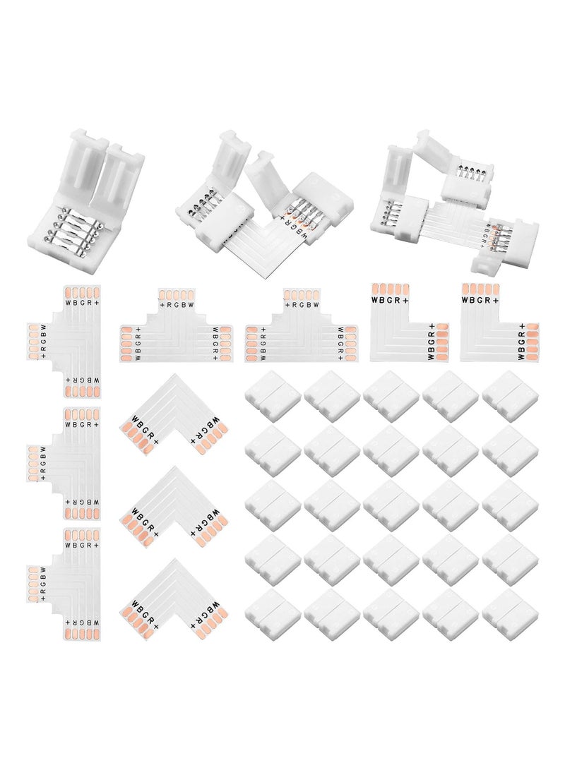 35 Pcs LED Strip Connector 5 Pin Solderless LED Light Connector L Shape LED Lights Extension T Shape Solderless LED Adapter Connector for 5050 3528 LED String Light Extending Connection 10 mm  - Image 1