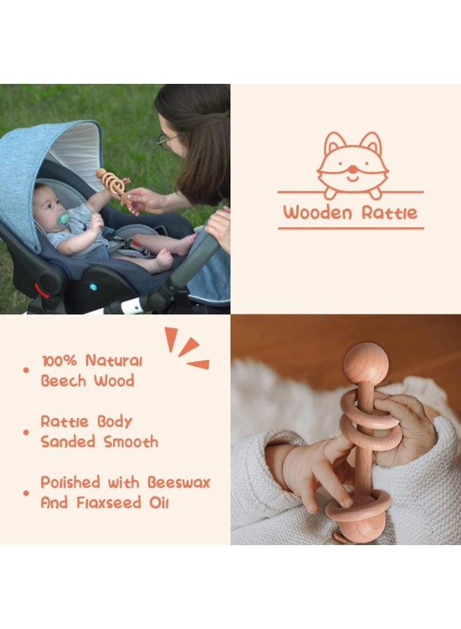 Newborn Gift Sets - Baby Gift Basket for Girls Boys, Unique Baby Shower Gifts Basket Essential Stuff with Baby Lovey Blanket Newborn Bibs Socks Wooden Rattle & Greeting Card (Elegant Grey) - Image 5