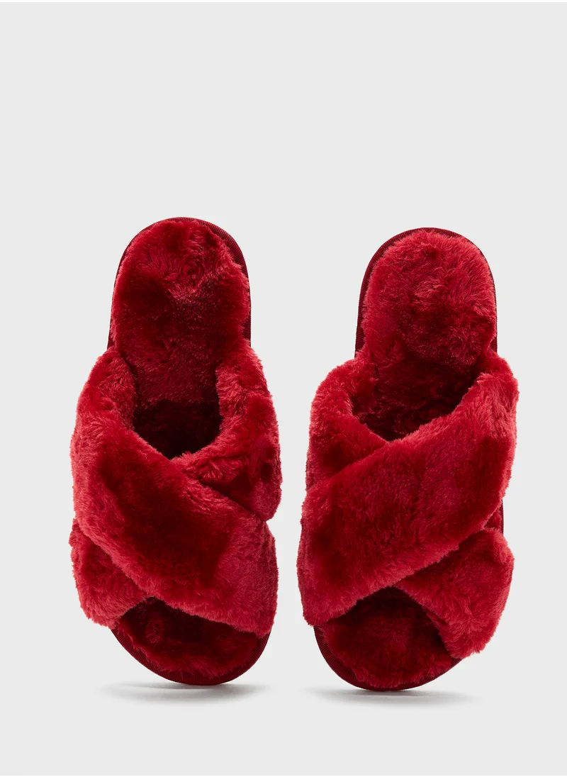 Ginger Fluffy Crossover Bedroom Slippers