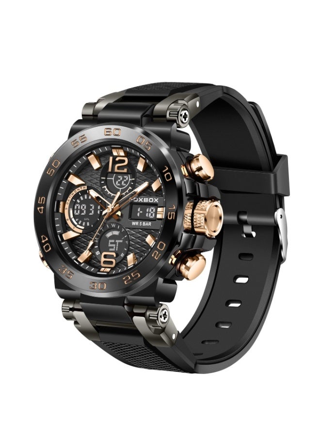 FOXBOX Fashion Stylish Waterproof Wrist Watches for Men Sports Quartz Watch Rose Gold & Black - Image 2