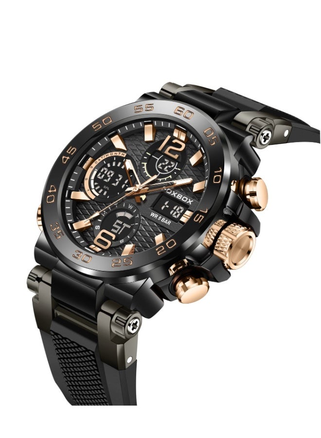 FOXBOX Fashion Stylish Waterproof Wrist Watches for Men Sports Quartz Watch Rose Gold & Black - Image 3