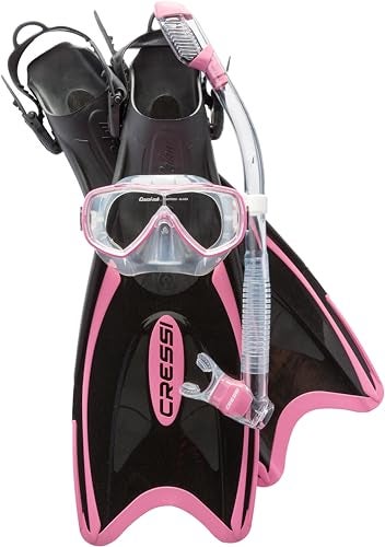 Cressi Palau Snorkeling Set Pink ML US Man 8511 US Lady 9512 Tempered Glass Snorkel Mask Dry Swim Gear for Adults Adjustable Diving Fins - Image 3