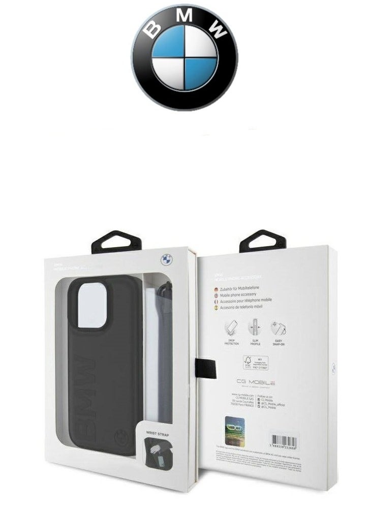 CG MOBILE - Back cover for iPhone 16 Pro, with a hand strap, made of genuine leather and approved by the global brand (BMW) in black - Image 1