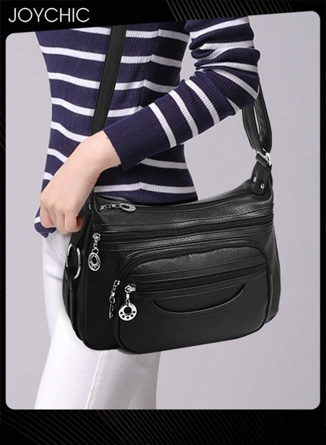 Joychic Women Leather Waterproof and Wear Resistant Crossbody Bag  Ladies Multi Pockets Lightweight Messenger Bag with Adjustable Straps - Image 3