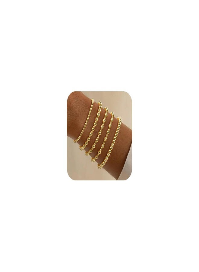 shownii Gold Bracelets for Women - 14K Gold Plated Stretch Beaded Bracelets Stackable Bead Ball Adjustable Jewelry Set with Cross Graduation Gifts for Her - Image 1