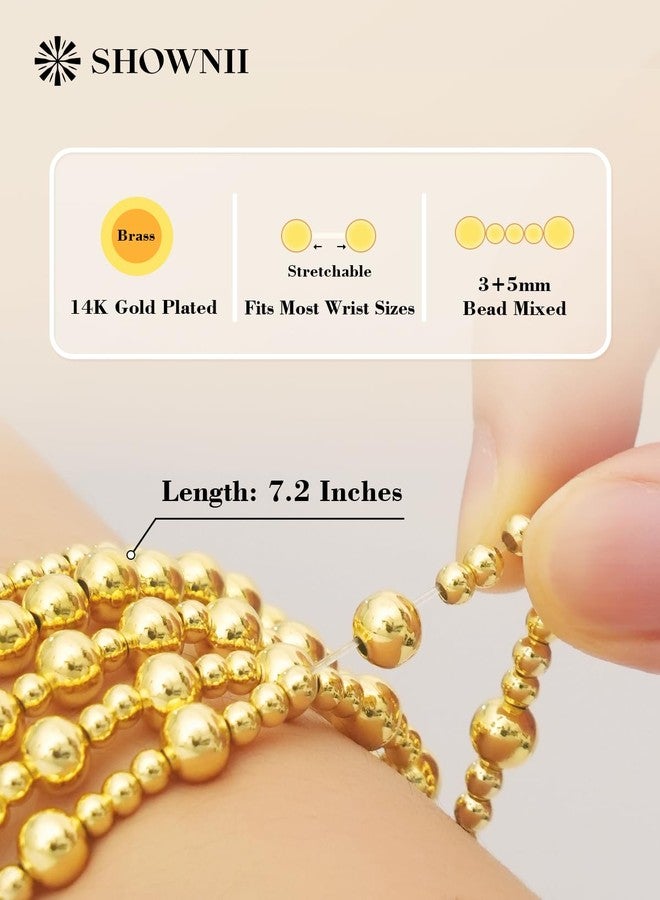 shownii Gold Bracelets for Women - 14K Gold Plated Stretch Beaded Bracelets Stackable Bead Ball Adjustable Jewelry Set with Cross Graduation Gifts for Her - Image 5