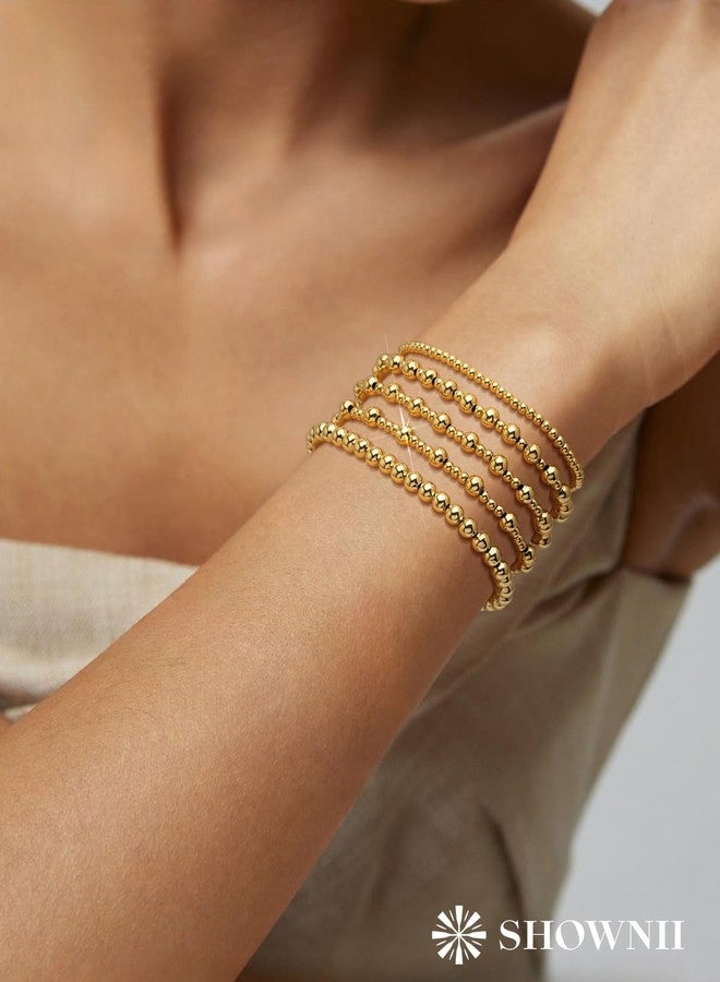 shownii Gold Bracelets for Women - 14K Gold Plated Stretch Beaded Bracelets Stackable Bead Ball Adjustable Jewelry Set with Cross Graduation Gifts for Her - Image 4