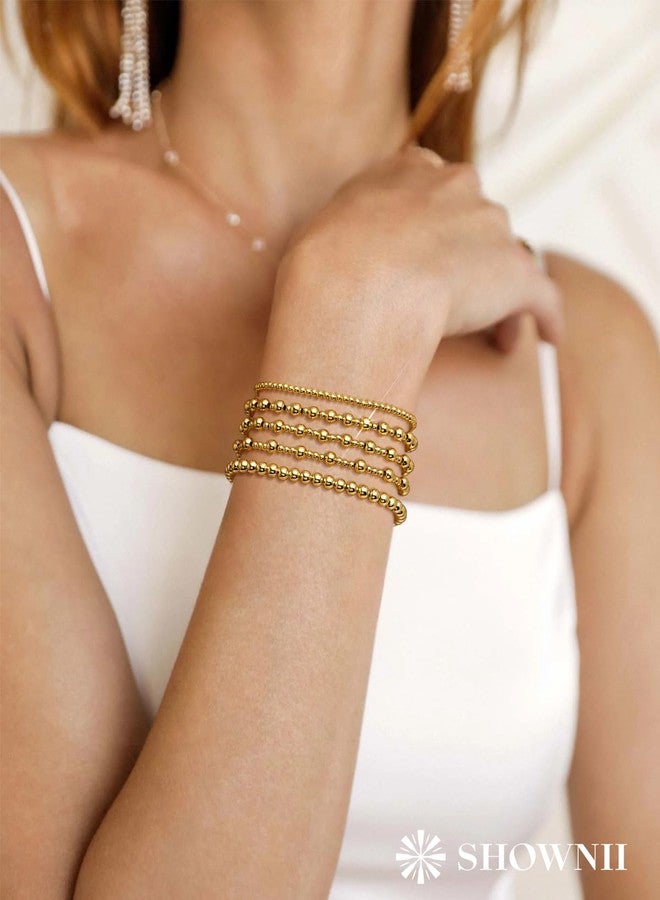 shownii Gold Bracelets for Women - 14K Gold Plated Stretch Beaded Bracelets Stackable Bead Ball Adjustable Jewelry Set with Cross Graduation Gifts for Her - Image 3