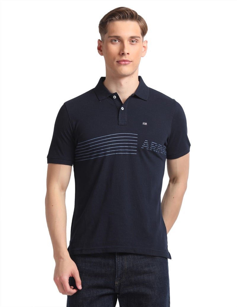 Arrow Sport Men Regular fit Cotton Striped Short Sleeves Polo Shirt(ASAEOTS3877_Blue_XXL) - Image 1