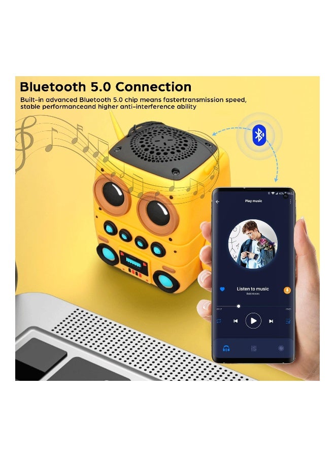 Cartoon Mini Bluetooth Speaker, Small Bluetooth 5.0 Speaker IP65 Wireless Bluetooth Mini Speaker Cute Robot Portable Wireless Speaker Miniature Wireless Robot Speaker for Home Camping Beach Outdoor - Image 3