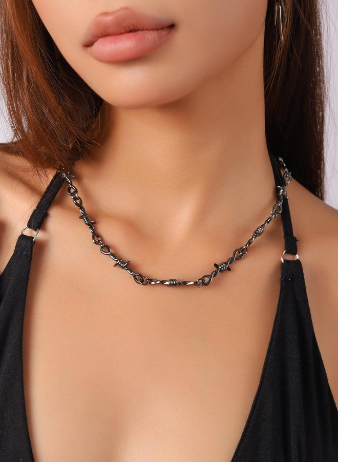 Sacina Black Barbed Wire Chain Necklace 20 in, Gothic Emo Punk Grunge Necklace, Goth Jewelry, Christmas Jewelry Gift for Women - Image 2