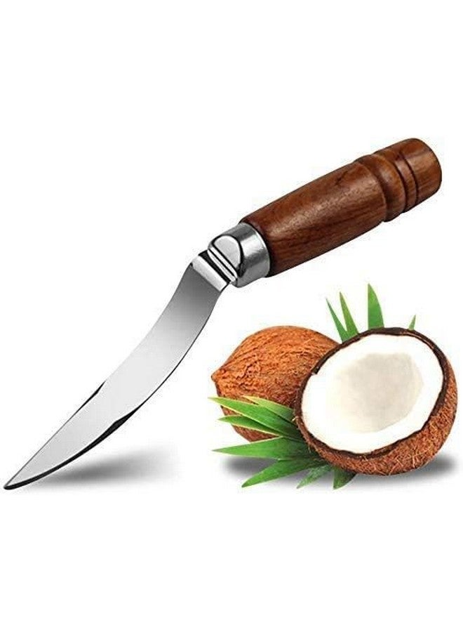 P-Plus International Fruit Cutter Creative Wooden Handle Coconut Cutter for Kitchen Home Coconut Meat Extractor Stainless Steel - Image 2