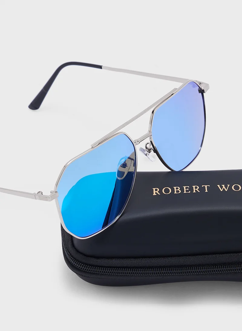 روبرت وود Polarized Lens Square Aviator Sunglasses