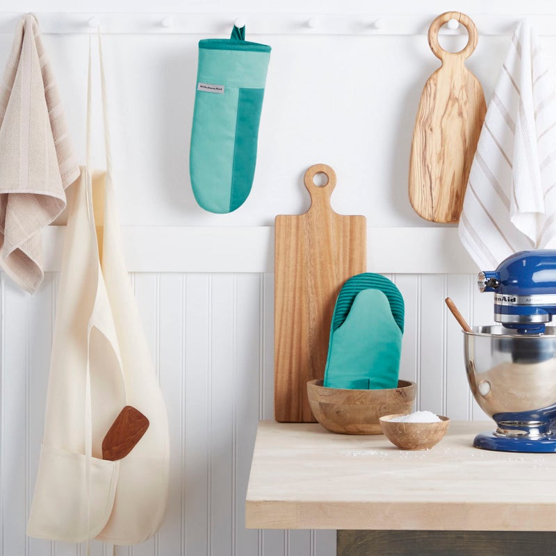 KitchenAid Beacon Two-Tone Non-Slip Oven Mitt Set  Aqua Sky  5.75""x13""  2 Piece - Image 1