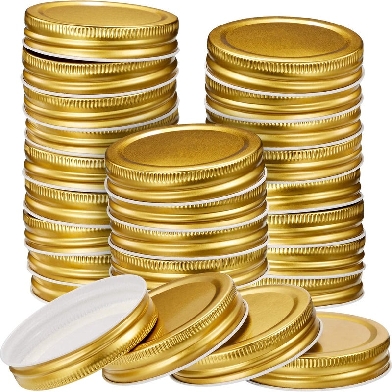 Chuangdi 30 Packs Mason Jar Lids Bulk Wide Regular Mouth Canning Lids Leak Proof Secure Mason Storage Solid CapsGold