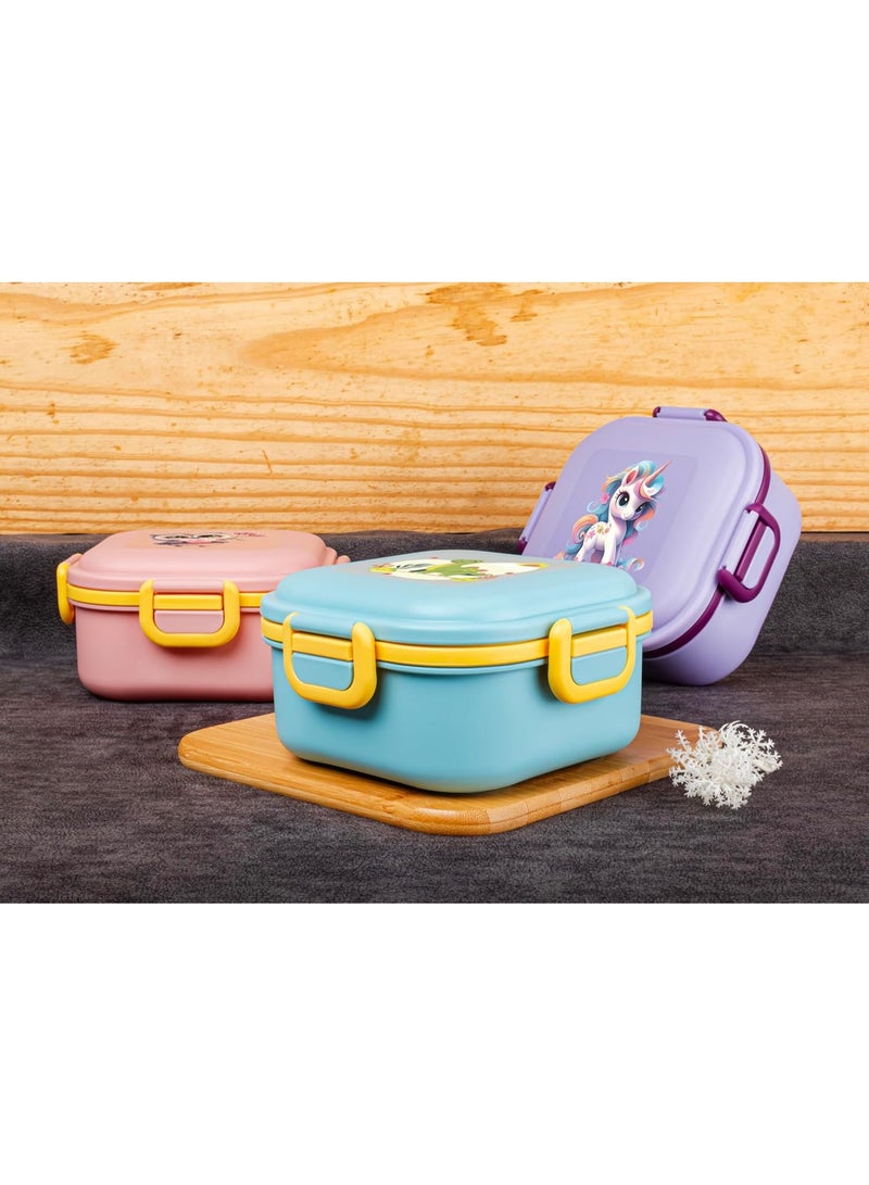 ATTRO Quick Bite Owl Love LUN Box with 3 Compartment Fork and Spoon BPA Free Food Grade Ideal for Kids School Picnic and Outdoor 800ml Peach Plastic - Image 3