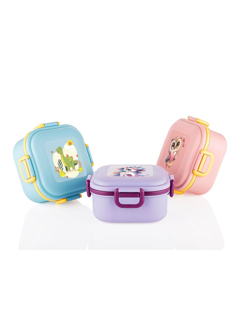 ATTRO Quick Bite Owl Love LUN Box with 3 Compartment Fork and Spoon BPA Free Food Grade Ideal for Kids School Picnic and Outdoor 800ml Peach Plastic - Image 4