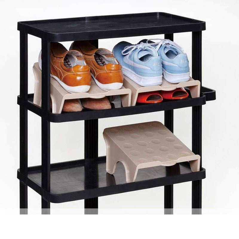 NILKANTH Plastic Double Layer Shoe Storage Stand Free Standing Shoes Stand Rack Holder Stacker Shelf Closet Organizer Space SaverColorBegieBluePink Pack of 12 - Image 3