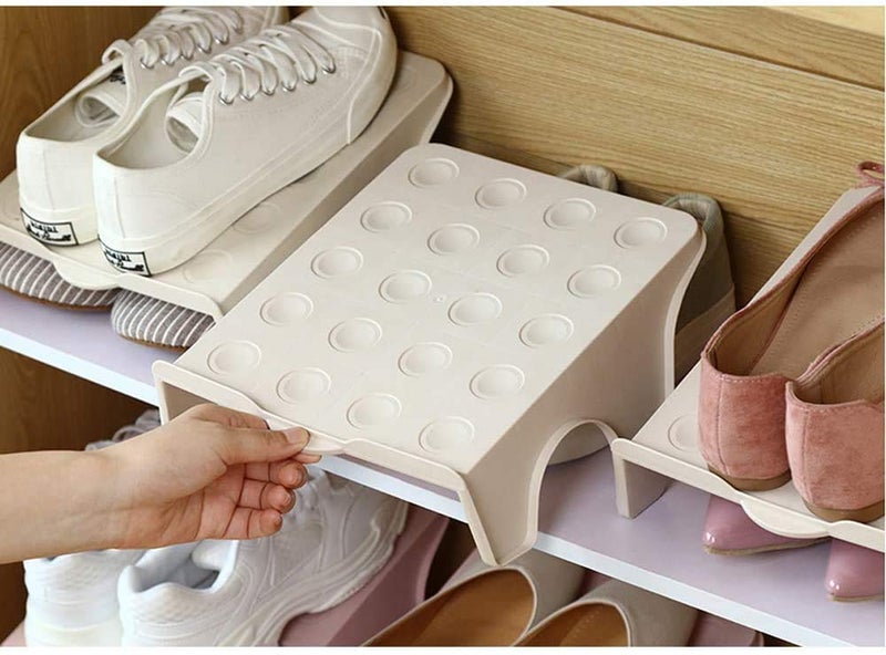 NILKANTH Plastic Double Layer Shoe Storage Stand Free Standing Shoes Stand Rack Holder Stacker Shelf Closet Organizer Space SaverColorBegieBluePink Pack of 12 - Image 5