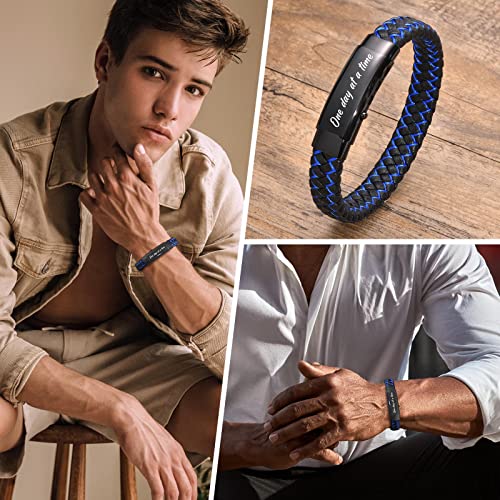 VNOX One Day at a Time Recovery Leather Bracelet Sobriety Gift Addiction Recovery Gift for Men - Image 3