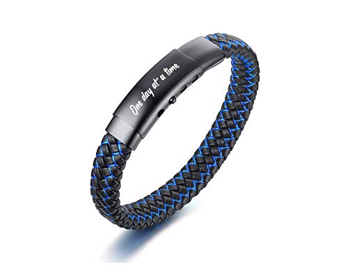 VNOX One Day at a Time Recovery Leather Bracelet Sobriety Gift Addiction Recovery Gift for Men - Image 1