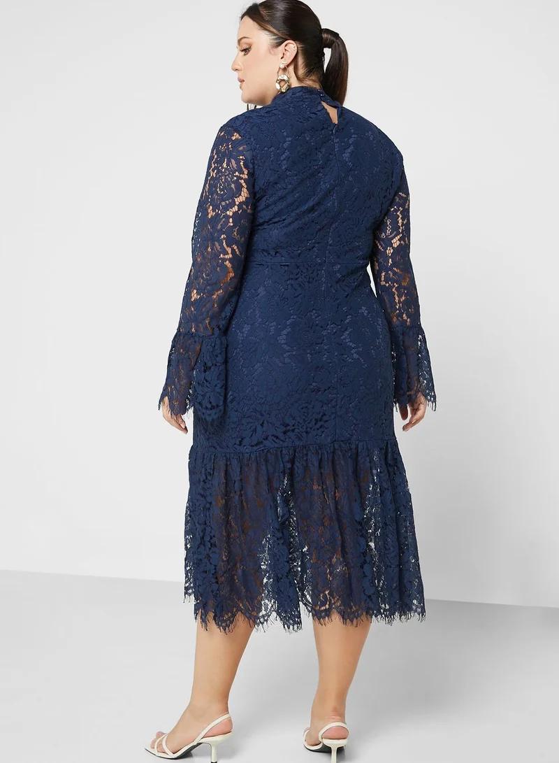 Ella Plus Lace Detail Fringe Hem Dress