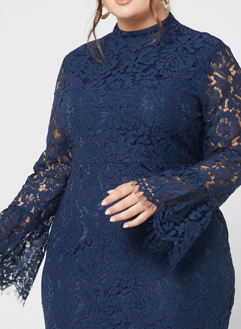 Ella Plus Lace Detail Fringe Hem Dress