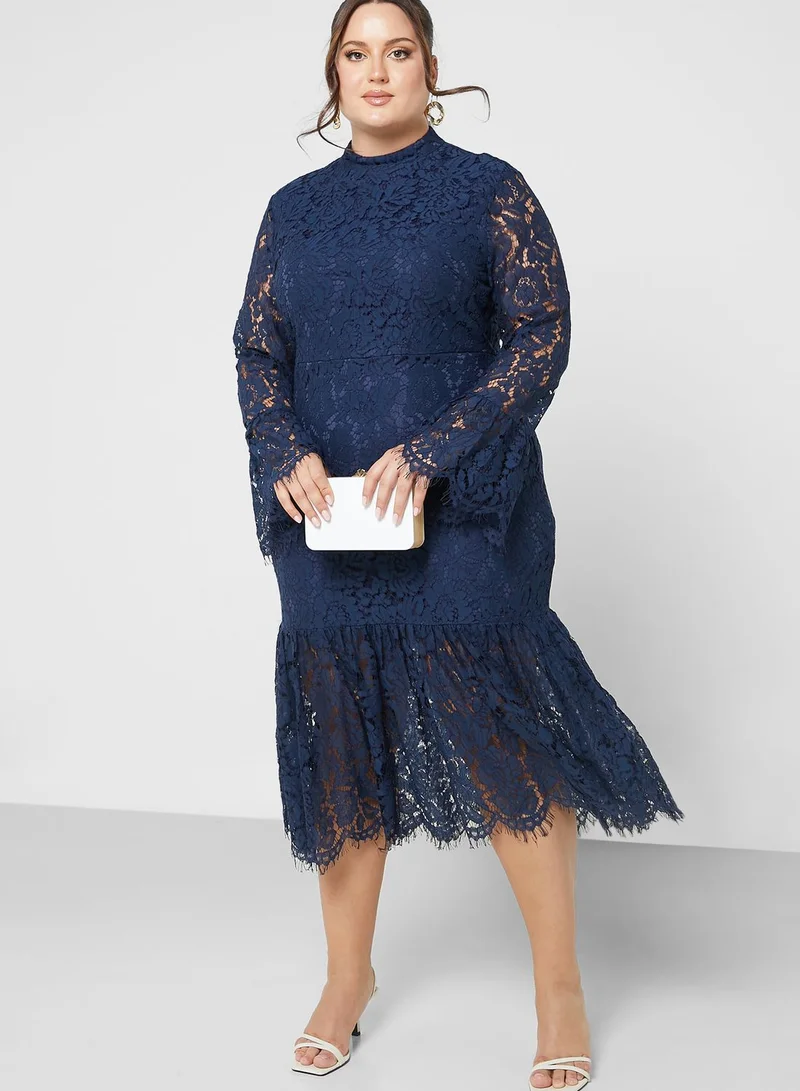 Ella Plus Lace Detail Fringe Hem Dress