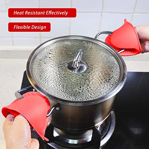 Acronde 2 Pairs Mini Oven Gloves Silicone Heat Resistant Cooking Pinch Mitts Potholder for Kitchen Cooking & Baking (Red and Blue) - Image 3