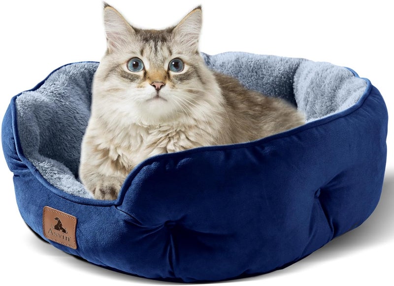 Asvin Small Dog Bed for Small Dogs, Cat Beds for Indoor Cats, Pet Bed for Puppy and Kitty, Extra Soft & Machine Washable with Anti-Slip & Water-Resistant Oxford Bottom, Blue, 20 inches - Image 2
