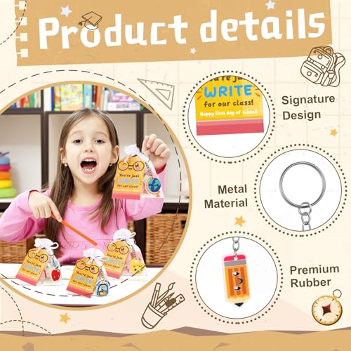 Trnayi 24 Set Back to School Gifts for Student, First Day of School Keychain Gift Set with Gift Tags and Organza Bags for Classroom Reward Gifts School Party Goodie Bag Stuffers - Image 3