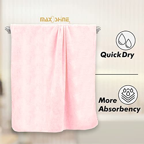 MAXOSHINE Microfiber Bath Towel/Hair Wrap Combo-Soft Super Absorbent Towels for Bath with Hook-Quick Dry Towel for Women and Men (1 Bath Towel+1 Hair Wrap Combo-Pink) - Image 4