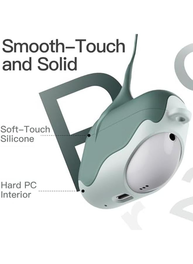 جي تيك غطاء سيليكون مطور لسماعات Airpods Pro الجيل الثاني والأول 2023 2022 2019 مع سلسلة مفاتيح من مادة البولي كربونات الصلبة الداخلية وغطاء حماية مقاوم للصدمات مع إضاءة أمامية LED باللون الأخضر الصنوبري - Image 2