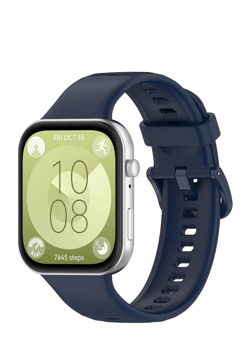 Huawei Watch Fit 3 Strap Comfortable and Flexible Silicone Adjustable Replacement Watch Strap for Huawei Watch Fit 3 (Midnight Blue) - Image 1