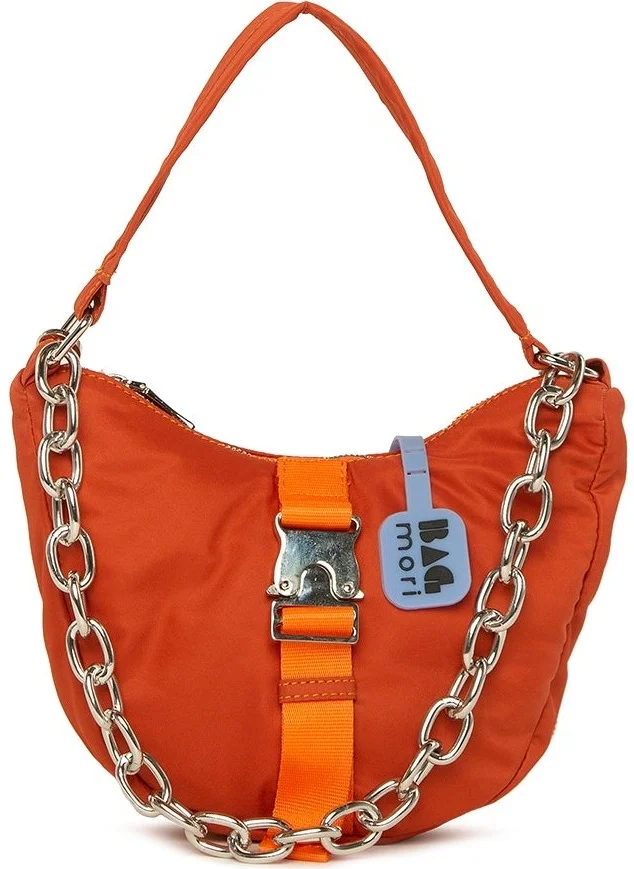 Bagmori Orange Metal Lockable Oval Design Chain Bag