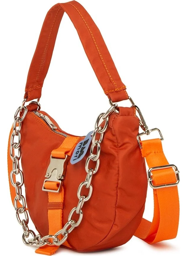 Bagmori Orange Metal Lockable Oval Design Chain Bag