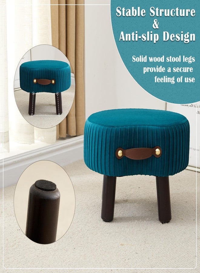 Leesingdo Small Footstool with Handle, Velvet Ottoman Foot Rest with Padded Seat, Curved Foot Stool with Wooden Legs, Portable Foot Rest for Living Room, Bedroom, Entryway, Peacock Blue - Image 5