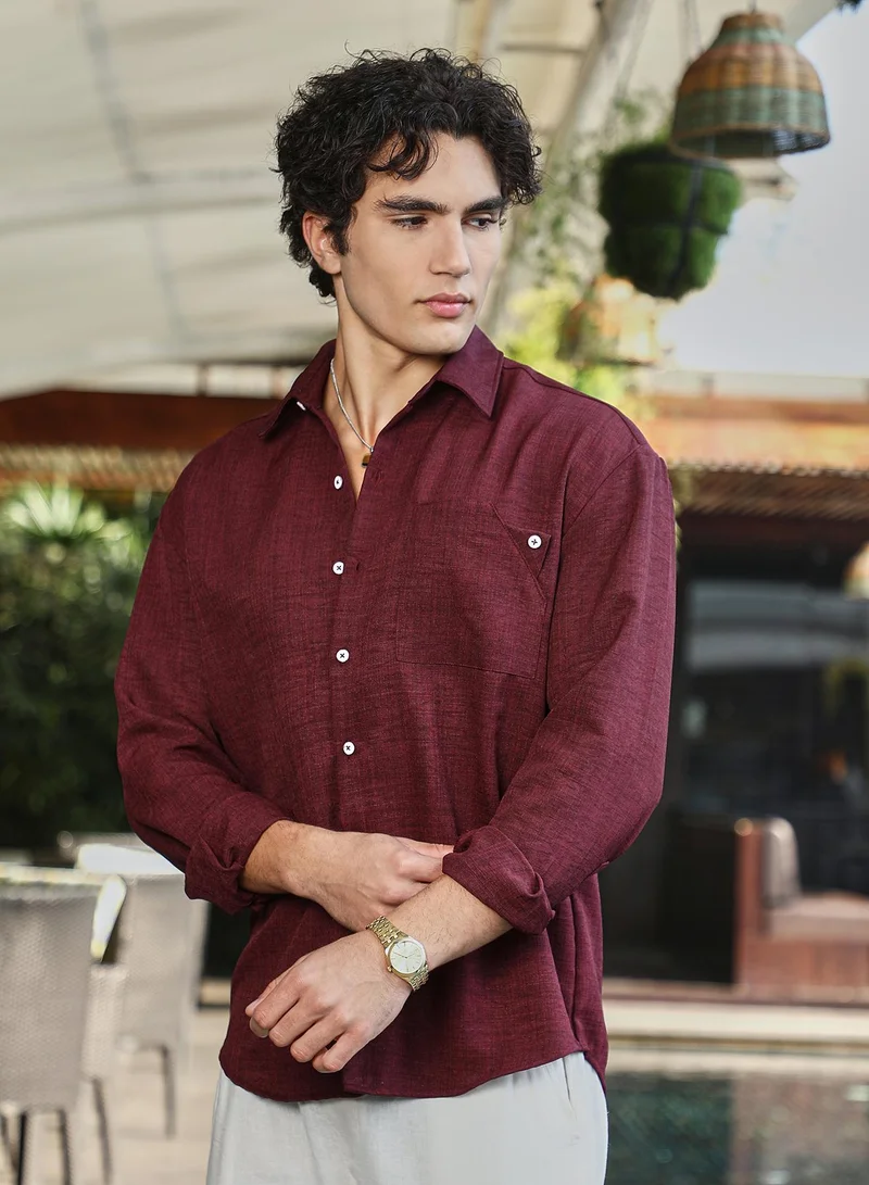Campus Sutra Men's Wine Red Modular Solid Oversized Shirt