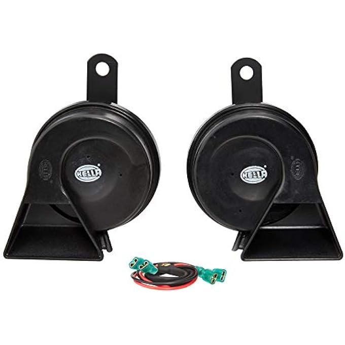 HELLA Trumpet Horn Set Of 2 Universal Fit Black Metal 105 Db Vehicle Horn - Image 1