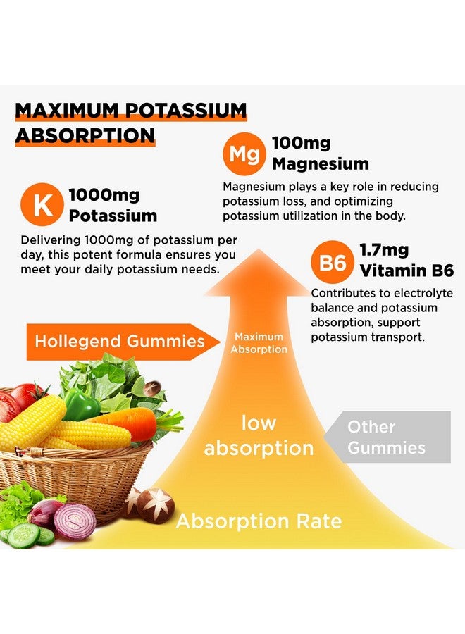 Hollegend هوليجند حبوب البوتاسيوم 1000 ملغ، مزيج لتعزيز امتصاص البوتاسيوم مع فيتامين ب6 والمغنيسيوم، مكمل سترات البوتاسيوم للبالغين، خالي من السكر، 60 حبة - Image 3