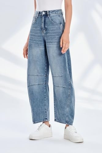 PLNOTME Women's Baggy Boyfriend Jeans Vintage Wide Leg Mid Rise Barrel Denim Ankle Pants - Image 5